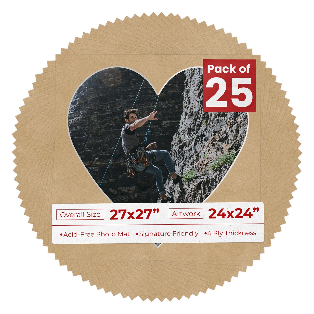 Beige Suede Mat Board for 27x27 Frames - Heart Opening for 24x24 Photos